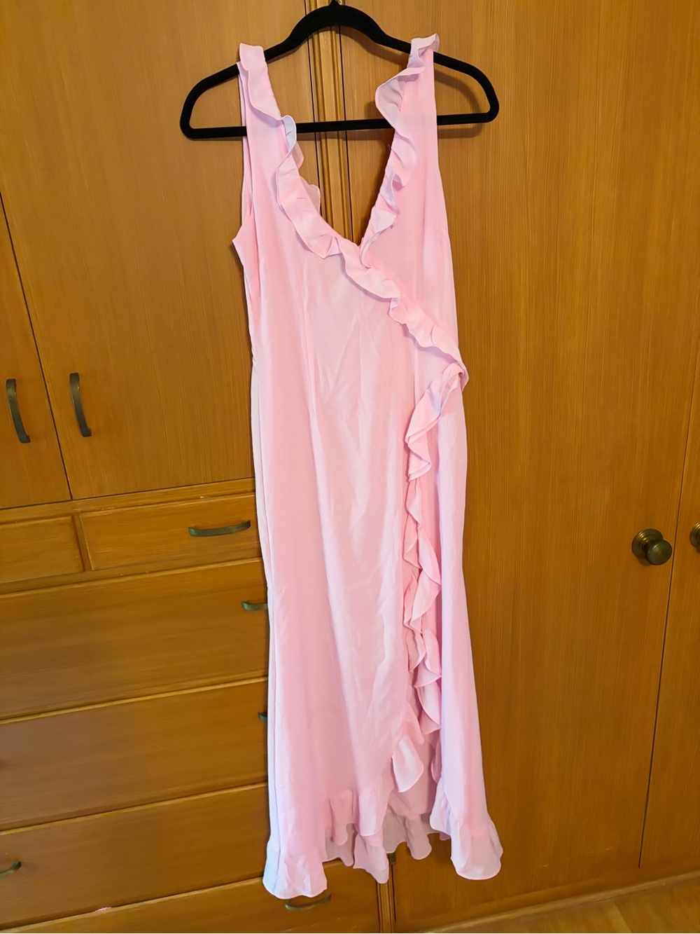 Pink Ruffle Maxi Dress - Sleeveless V-Neck